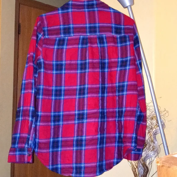 "OLD NAVY" red/white/blue plaid button down fleece - Picture 2 of 5
